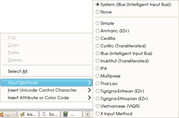 Selecting an input method in GTK.